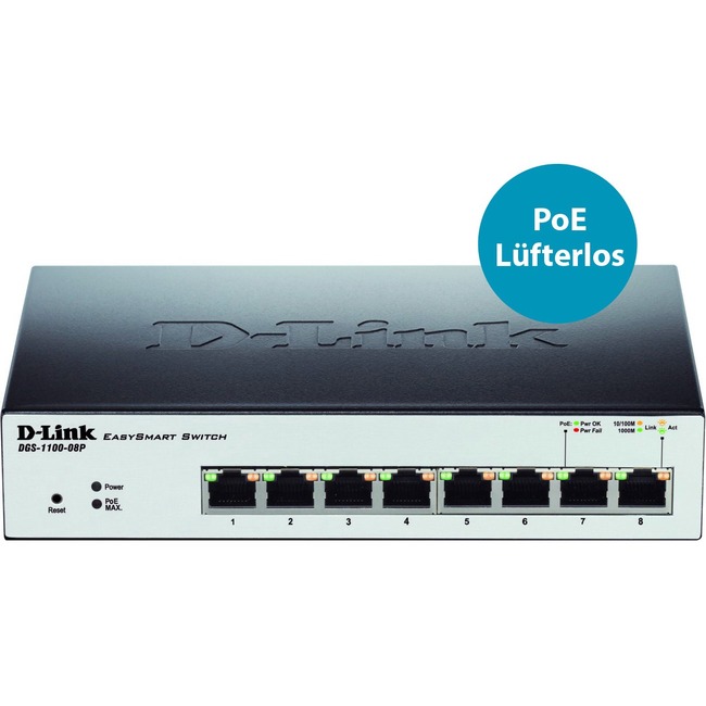 D-Link DGS-1100-08P EasySmart 8-Port Gigabit PoE Switch – Dihuni